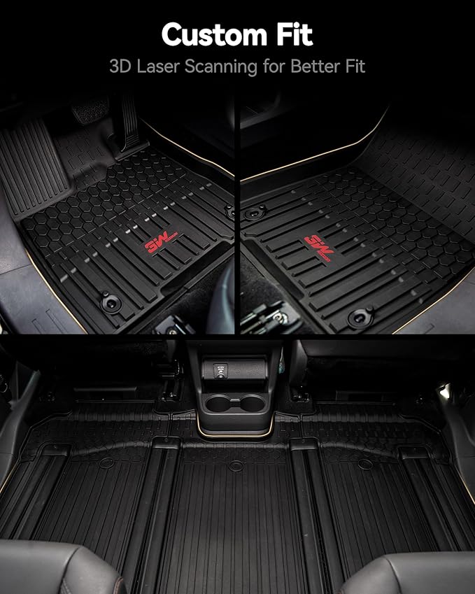 3W Floor Mats for Toyota Sienna 2021-2026 LE/XLE (Only for 8 Seat), TPE All Weather Custom Fit Floor Liner for Sienna Accessories 1st, 2nd and 3rd Row with Red Accent