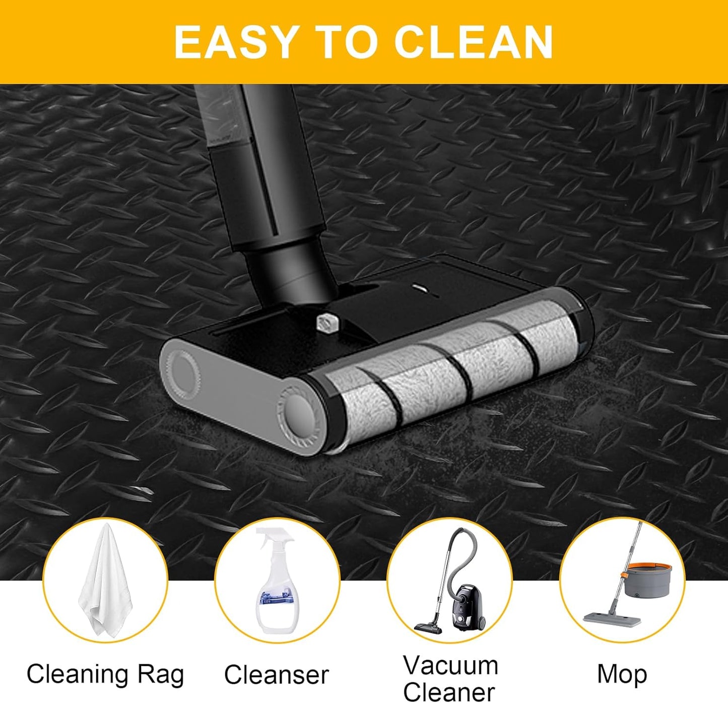 8x20 FT Garage Floor Mat, 2.8mm Thickened Flooring Roll Diamond Plate PVC Rubber Trailer Mat with 20 Pcs Tapes, Non-Slip Floor Protector Mat for Garage, Warehouse, Gyms, Trailer, Black