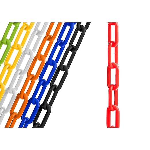 US Weight (Made in USA) 2" x 50' Red Plastic Safety Chain ft. SunShield UV Resistant Technology