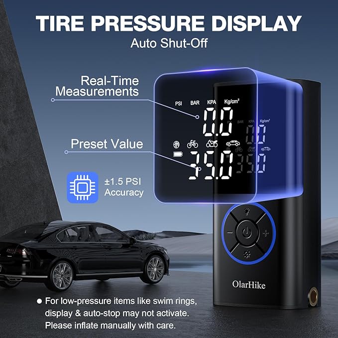 OlarHike Tire Inflator Portable Air Compressor,Smart Dual Hose System,160PSI Auto Air Pump for Car Tires,Gift for Drivers & Cyclists,Electric Car Accessories with LED Light & Digital Pressure Gauge
