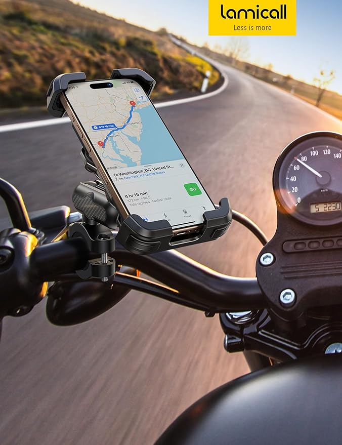 Lamicall Motorcycle Phone Mount Holder - [Metal Extension Arm] [Dual Vibration Dampener] Motorcycle Cell Phone Mount, Bike Bicycle Handlebar Phone Clamp, for iPhone 16/15/ 14 Pro Max, 4.7-6.7" Phones