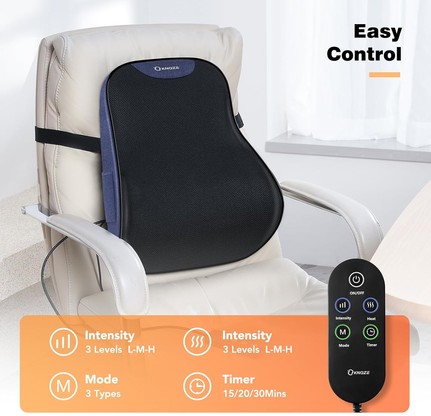 Lumbar Support Pillow for Office Chair, Heated Back Support Pillow with Vibration, Back Massage for Pain Relief, at Home Office Car Sofa, 3 Heating Levels & 4 Motors & 3 Intensities, Gifts