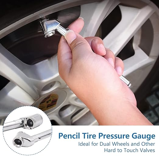 Pencil Tire Pressure Gauge 2 Pack, 10-120PSI Dual Head Air Gauge Tire Pressure Heavy Duty Tire Valve Gauge for Truck Car RV ATV Motorcycle