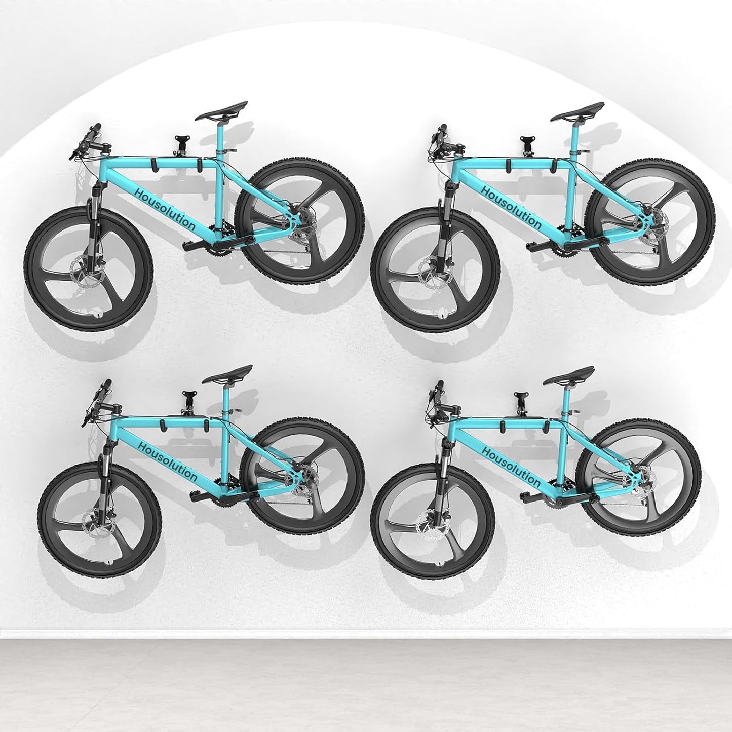 Bike Wall Mount - [4 Pack] EVA Foam Padded up to 48.5 lbs, Carbon Steel, Valve Mechanism, Heavy-Duty Adjustable Bike Wall Hanger for Road, Mountain and Hybrid Bikes, Garage & Apartment