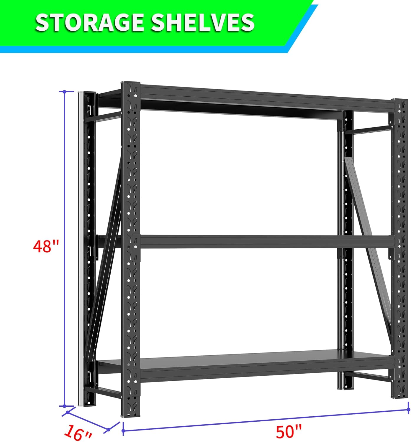 Garage Shelving Unit Rustproof 50“W Heavy Duty Storage Shelves Easy Assembly 3 Tier Adjustable Metal Steel Utility Shelf Rack Garage Storage Organize for Tools Basement,Warehouse