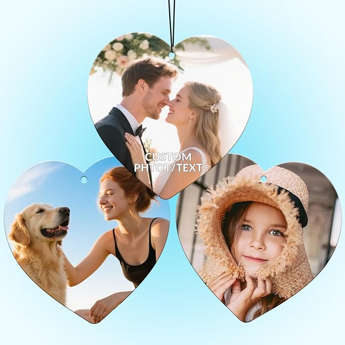 Custom Air Fresheners with Picture - Personalized Double Sided Photo Air Freshener, Customized Air Freshener for Car Wardrobe Bathroom Hanging Ornaments (A2-Heart)