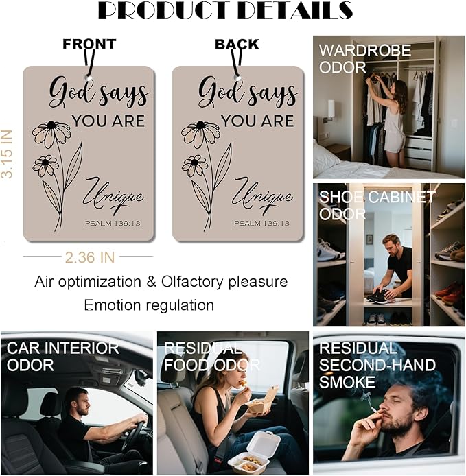Christian Inspirational Car Air Fresheners - 'God Says You Are' Bible Verse Designs, 4- Pack Ideal Decor & Gift for Faith - Based Encouragement, for Car, Closet & Home