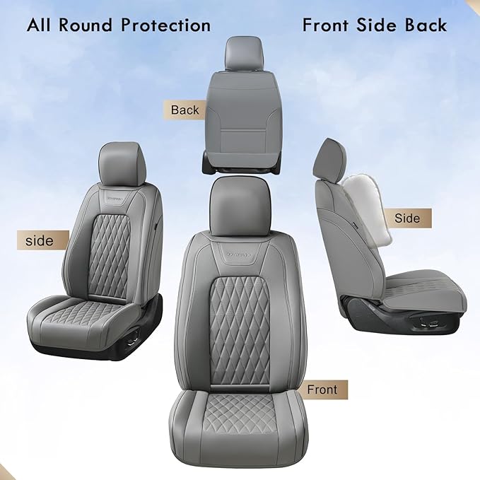 Coverado Leather Car Seat Cover, Custom Fit for Ford F150 Seat Covers, Ford F150 Truck Seat Covers Waterproof Fit for 2015-2025 F150 & 2017-2025 F250 F350 F450 Gray - Front Pair