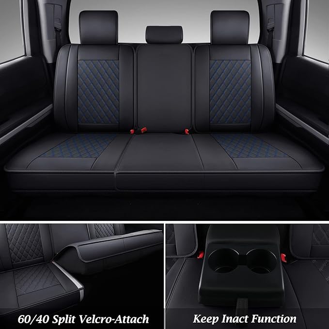 Coverado Full Set Seat Covers for Toyota Tundra, Custom Fit Leather Truck Seat Protectors for 2007-2021 Tundra (Blue)