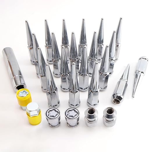 M12 x 1.5mm Wheel Locks, Fit for Impala, Equinox, Cruze, Accord, Civic, Element, Pilot, Wheel Locks Set, 4 Locking Lug Nuts 2 Pcs Key with 20Pcs Spike Lug Nuts+1 Key, Chrome