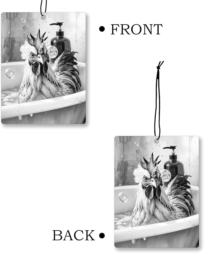 Funny Chicken Bathroom Air Freshener 4 Pcs, Black and White Farm Animal Rooster Hanging Scents Air Freshener for Women Men Gifts, Chicken Lover Gifts Scented Car Accessories Decor for Bathroom