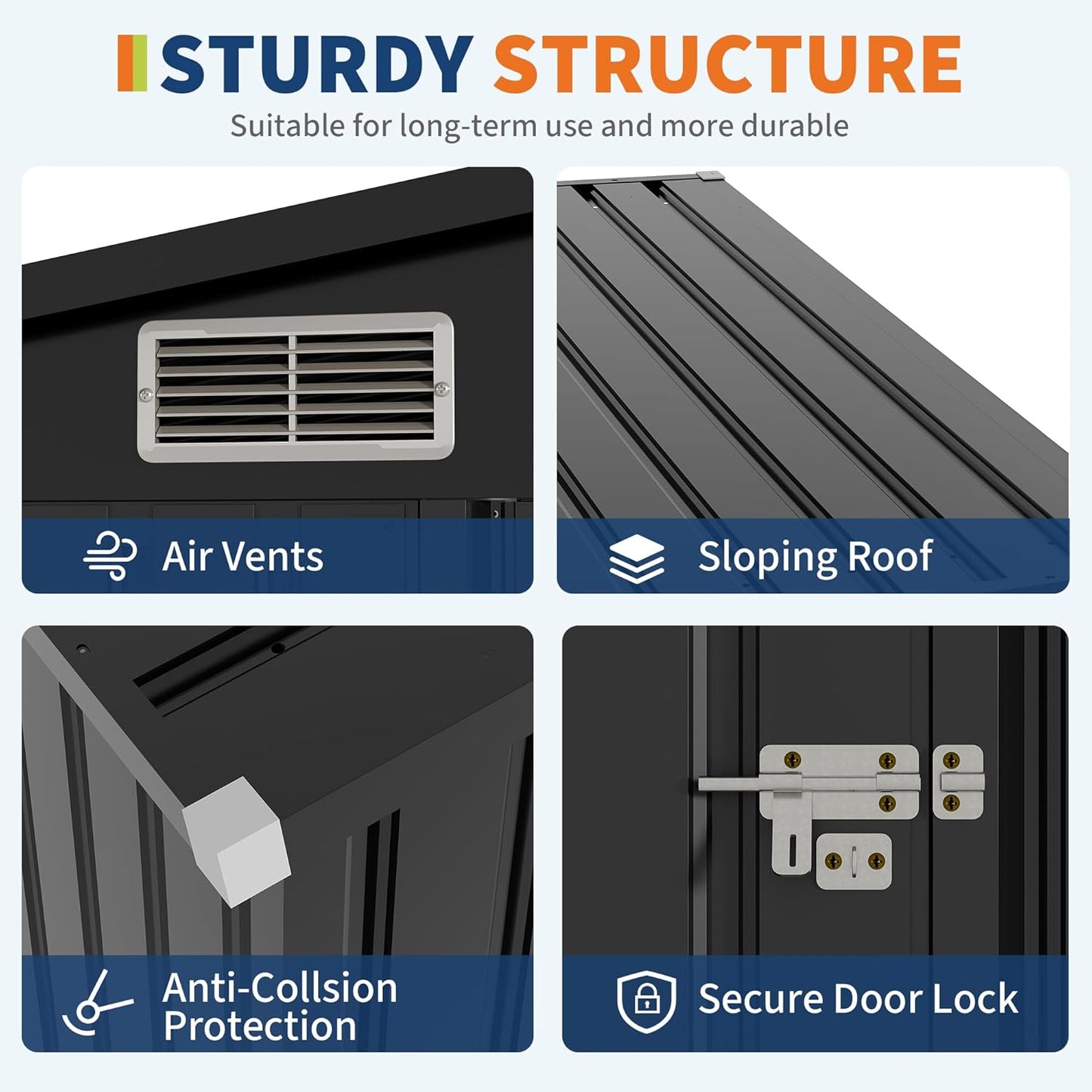 4×8 FT Lean to Storage Shed, Heavy-Duty Outdoor Metal Storage Shed, Garden Tool Metal StorageHouse W/Lockable Door and 2 Air Vents