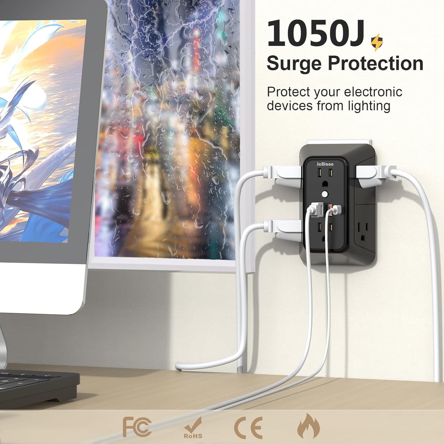 Outlet Extender Surge Protector - 6 Outlet Splitter with 4 USB Ports (2 USB C), Multiple Plug Expander Wall Charger, 3 Sided Multi Plug Wall Adapter Power Strip for Home Office Kitchen Travel