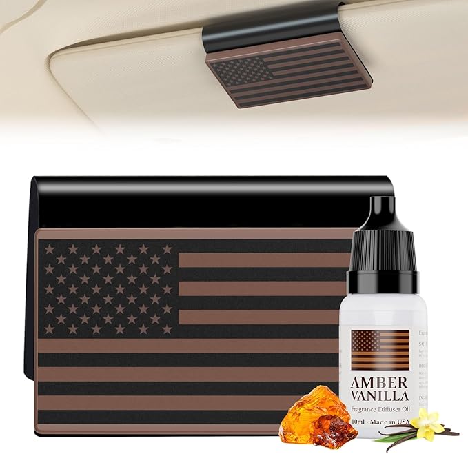 Car Freshener Car Air Diffuser for Sun Visor with Aroma Stone Magnet Clip – Luxurious Fragrance Oil Scents– Lasts 90 Days – Made in USA (0.34 FL Oz 3 PCS Set, Amber Vanilla-Aroma Stone)