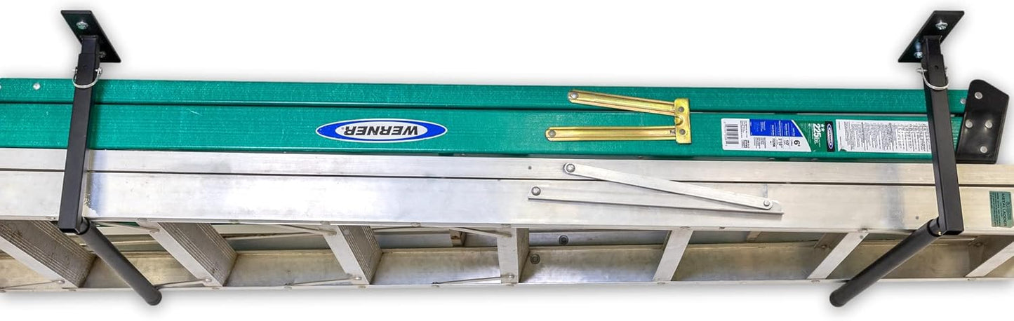 StoreYourBoard Adjustable Ceiling Rack – Hi Port 2 Garage Ceiling Ladder Hanger | Adjustable Overhead Ladder Storage for Step & Extension Ladders | Garage Organization | Holds 75 lbs