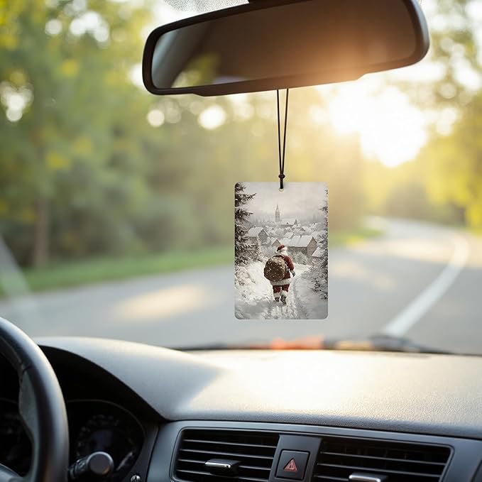 Winter Christmas Car Air Freshener 4 Pcs, Winter Santa Reindeer Forest Hanging Air Freshener for Cars Closet Drawer Books, Christmas Car Accessories for Women Men