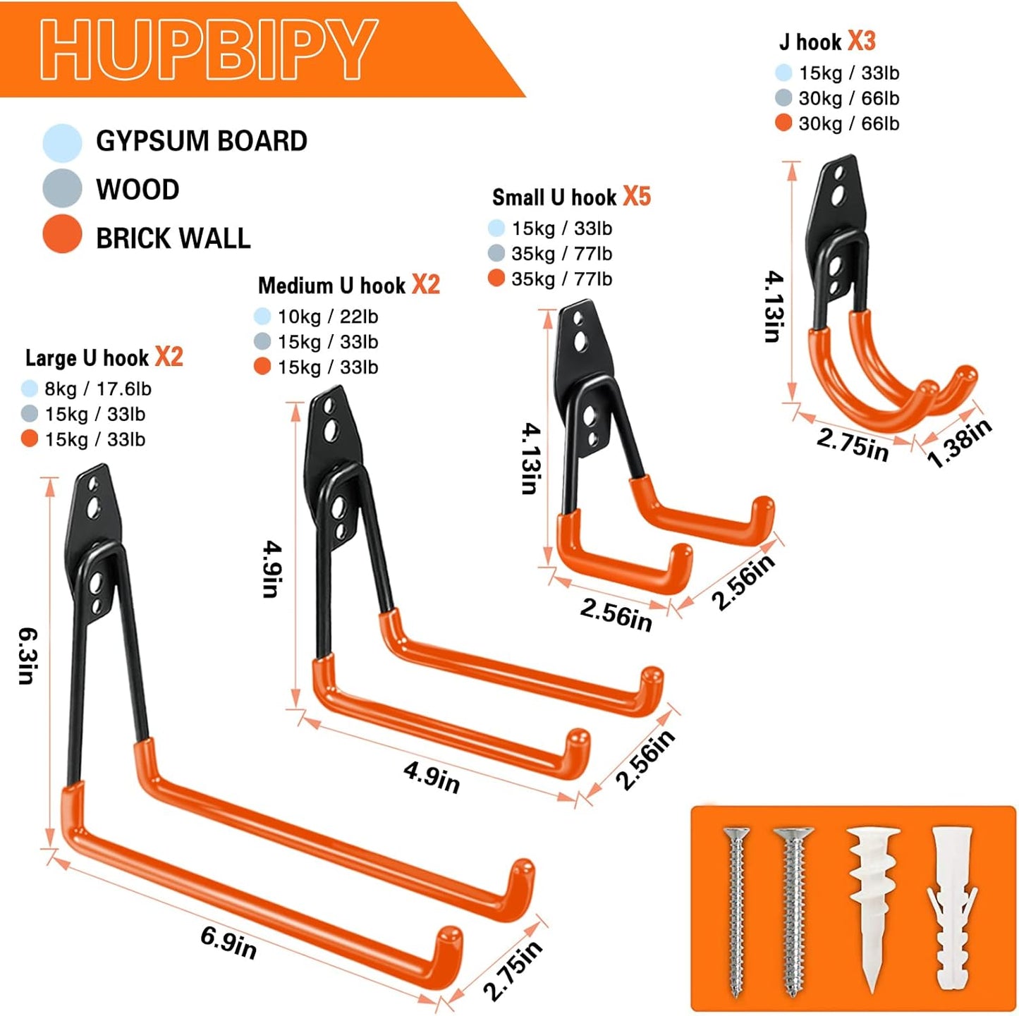 12 Pack Garage Hooks Heavy Duty Utility Steel with Anti-Slip Coating Wall Mount Storage Organizer for Hanging Power and Garden Tools, Ladders, Hose, Bikes, Ropes, Bulk Items, and More