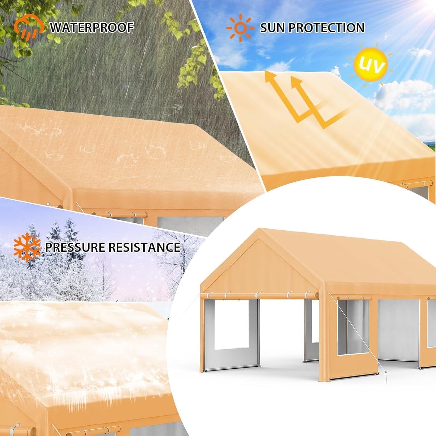 13x20 FT Heavy Duty Carport, Oversized Portable Garage with 4 Doors & 4 Windows, Reinforced Frame, All Weather Protection Outdoor Shelter Canopy for Cars, Boats, Trucks, BBQ and Outdoor Gatherings