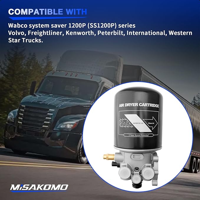 R955079 R955300 12-Volts Air Dryer Assembly Compatible with Meritor Wabco System Saver 1200P (SS1200P) Series Volvo Kenworth Peterbilt International Western Star Trucks Replace# R955315 R955082