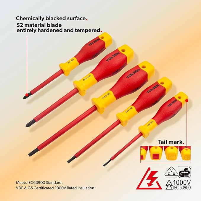 TOLSEN Insulated Screwdriver & Pliers Set: 11-Piece VDE Insulated Set, 1000V Insulated Electrician Tool Set with Insulated Phillips and Slotted Screwdrivers, Insulated Pliers and Cable Knife