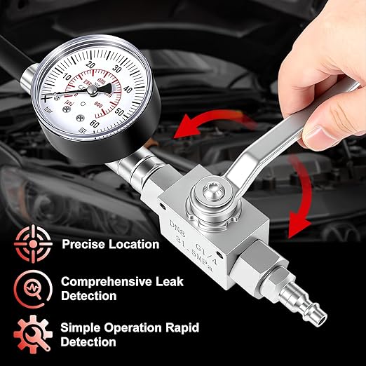 High Pressure Oil System IPR Air Test Tool Kit with Gauge, Compatible with Ford 6.0L-7.3L Powerstroke Diesel Engines