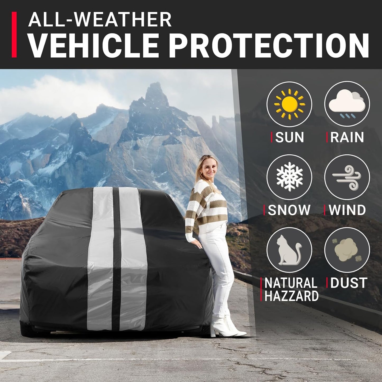 iCarCover Custom Car Cover for Buick Riviera (1963-1965) Waterproof All-Weather Rain Snow UV Sun Protector Full Exterior Indoor Outdoor Car Cover (Stripe - Black/Gray)