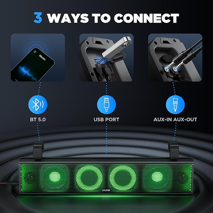 Ehaho 25 Inch UTV Sound Bar, ATV SoundBar Bluetooth with RGB Lighting, IP66 Waterproof Golf Cart Sound Bar, Amplified Powersports SXS SoundBar, UTV Speakers Compatible with Polaris RZR Can-Am