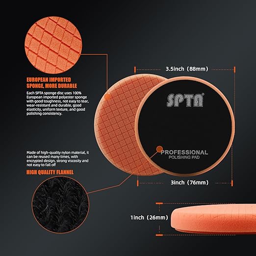 Buffing Polishing Pads, SPTA 5Pcs 3.5 Inch Face for 3 Inch 76mm Backing Plate Mix Cutting force Buffing Pads Cutting Polishing Pad Kit For Car Buffer Polisher Compounding,Polishing, Waxing -FPTFS3-MIX