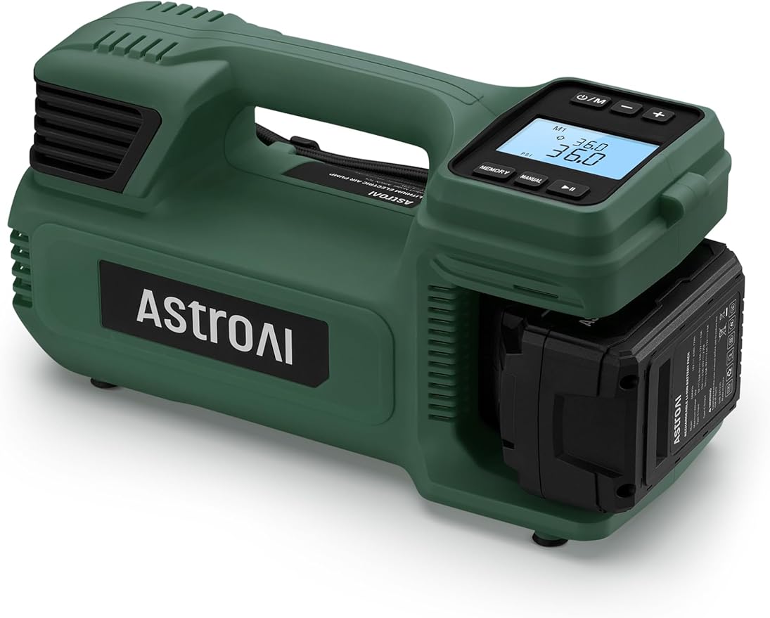 AstroAI TC4 Portable Air Compressor Tire Inflator, 470W 18 V Cordless Air Pump for Truck Tires with 4000mAh Battery, 150PSI Heavy Duty Air Compressor with Digital Display for Car, RVs, SUV Gift Green