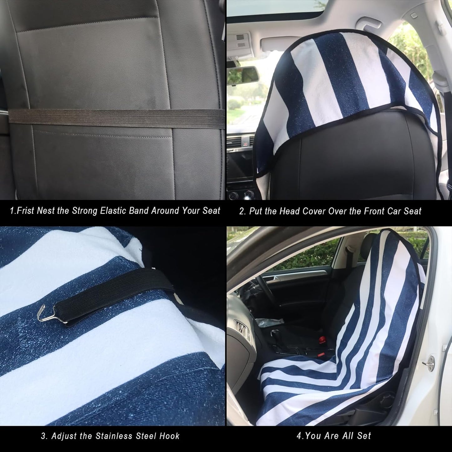 Car Seat Cover Protector Front Seats,for Gym Workout,Running,Swimming,Beach and Hiking,Waterproof Sweat Towel Bucket Seat Covers for Cars SUV Trucks (Blue Stripe, 1Pcs)