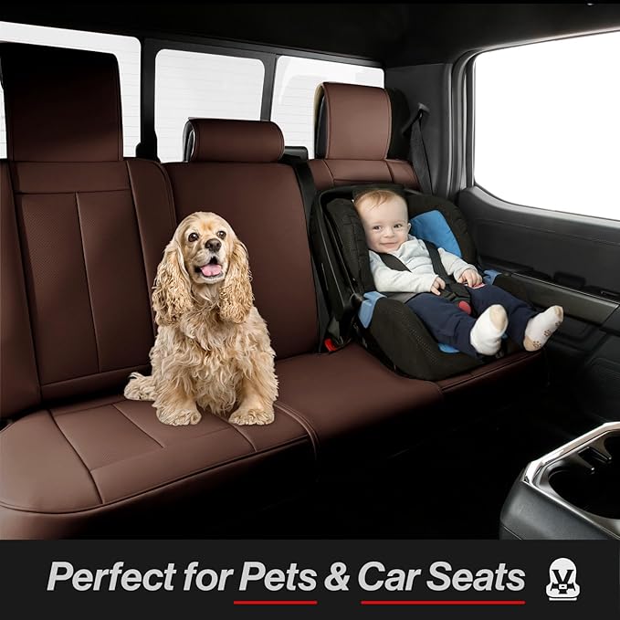 Coverland Custom Fit Car Seat Covers for Truck Compatible with [2007-2014 GMC Sierra 2500HD Extended Cab] Premium Waterproof Non-Slip Interior Seat Protector [Full Set Dark Brown- Size Chart X114]