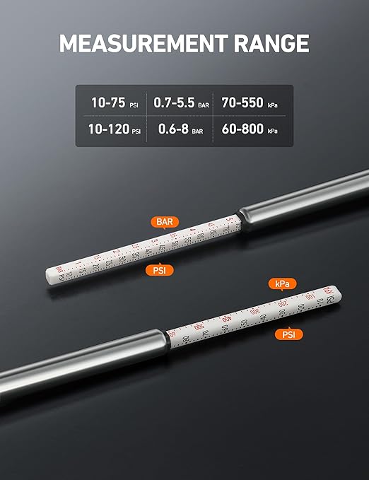 AstroAI Pencil Tire Pressure Gauge 2 Pack (10-75PSI, 10-120PSI ±2% Span), Valve Caps with Case, Stainless Steel Body, and Metal Made Nozzle 3 Measurements for Cars, Bikes, Vehicles, Pickups