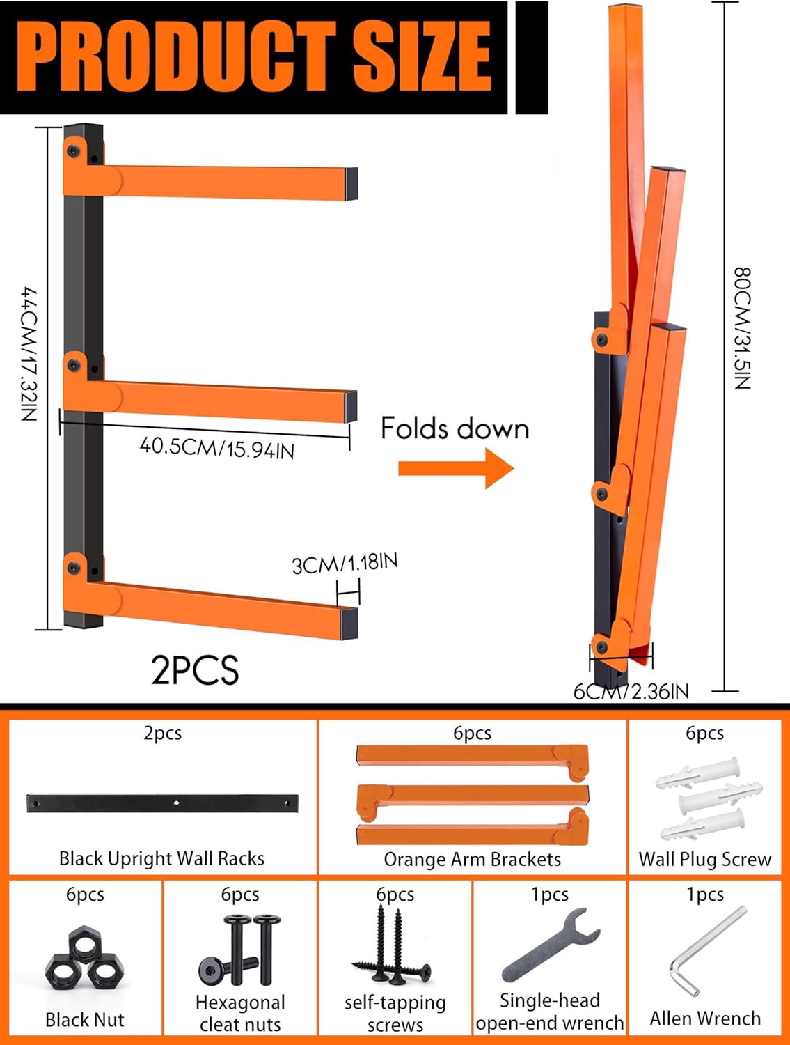 Caliee lumber Storage Rack Wall Mount, 3-Tier Garage Storage Organizer Holds Up to 1400 lbs, Lumber and Tool Rack for Garage, Basement, Workshop, Rustproof & Space-Saving Design (2)