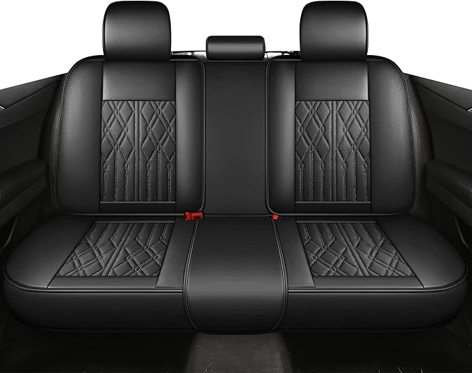 Huidasource Leather Back Row Seat Covers, Waterproof Rear Split Bench Car Seat Covers, Vehicle Seat Cushion Cover Protector Universal Fit for Most Cars Sedan SUV Pickup Truck(Back Row/Black)