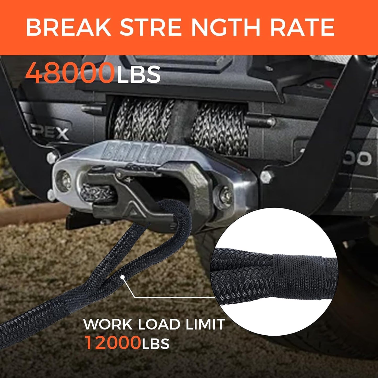 Kinetic Recovery Tow Rope, 48000LBS Snatch Strap (1" x 30ft) with Soft Shackles, Extreme Duty 30% Elasticity Energy Offroad Towing Straps Kit for Car Jeep Trucks SUV UTV ATV Tractor - Black