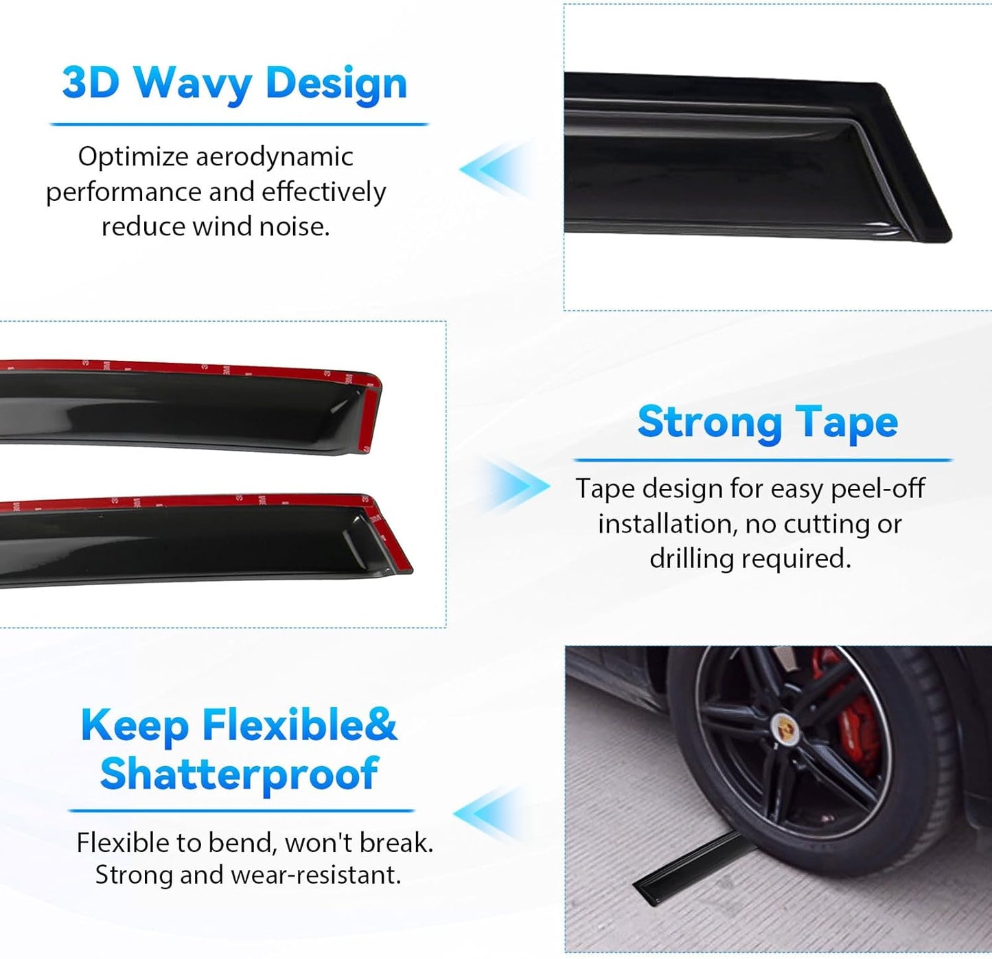 4pcs Front+Rear Smoke Tint Sun/Rain Guard Outside Mount Tape-On Vent Window Visors Compatible with 07-13 X5 E70