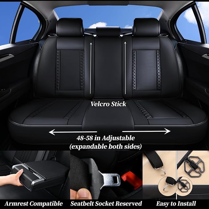 Coverado Car Seat Covers Full Set, Front Seat Cover and Back Seat Covers for Cars, Faux Leather Waterproof Seat Covers, Car Seat Protectors, Automotive Seat Covers Universal for Most Vehicles Black