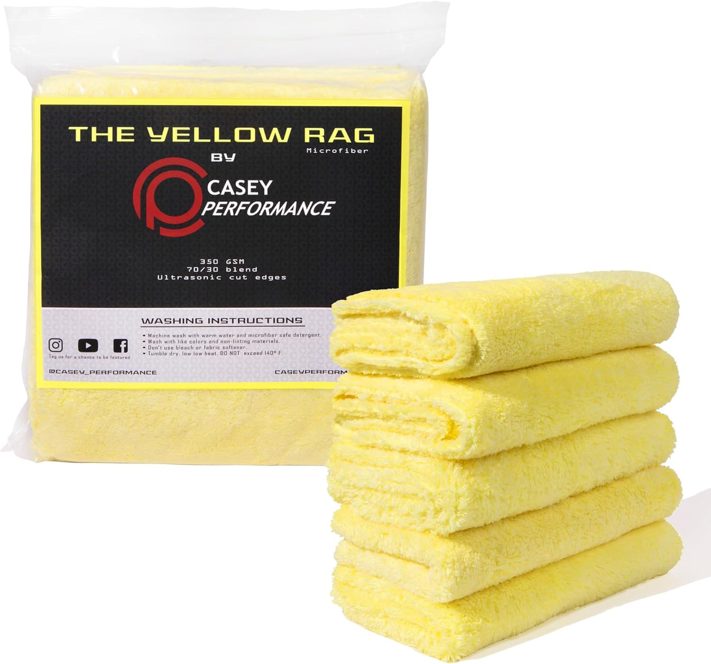 Microfiber Cleaning Cloth - The Yellow Rags, Streak-Free Cleaning Towels for Car Wash and Housekeeping, Ultra-Absorbent with Cut Edges to Avoid Scratches (Pack of 5, 16"x16")