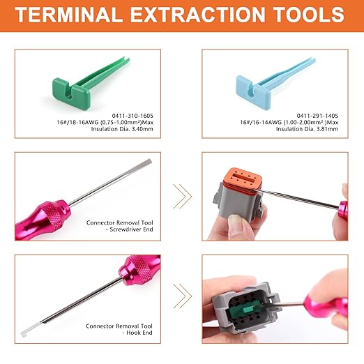 Deutsch Connectors Kit with Crimping Tool - 636PCS, 2/3/4/6/8/12 Pin DT Connectors, Removal Tool, Size 16 Solid Terminal Contacts, 14-18 AWG (Grey)