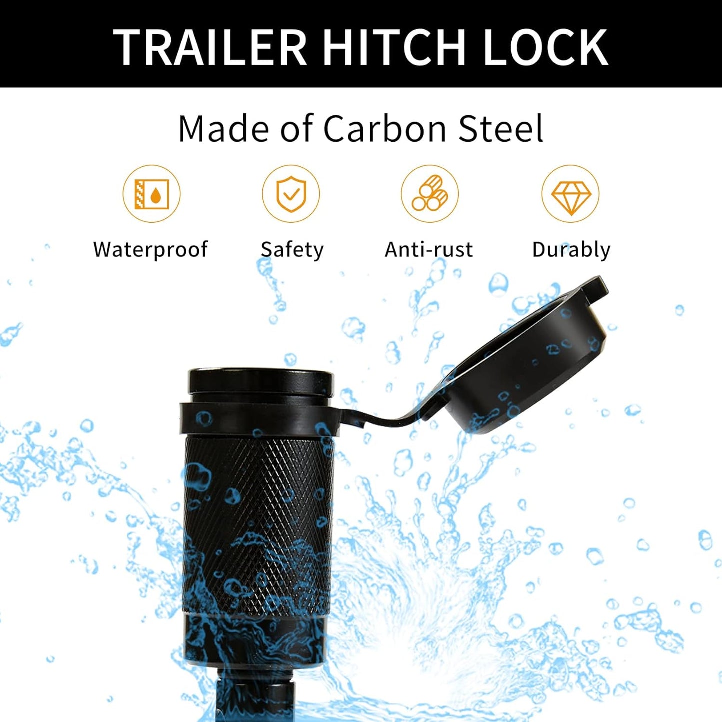 Trailer Hitch Locks, 5/8" Dia 4" Long Hitch Lock with Safety Clip Fits Class III IV V 2",2-1/2" & 3" Hitches, Hitch Lock with Anti-Rattle O-Rings for Trailer Truck Car Boat(2 Pack)