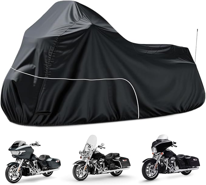 Motorcycle Cover fits for Harley Davidson Road King Road Glide Electra Glide Low Rider-ST HD Goldwing, All Weather Cruiser Motorcycle Cover, Black