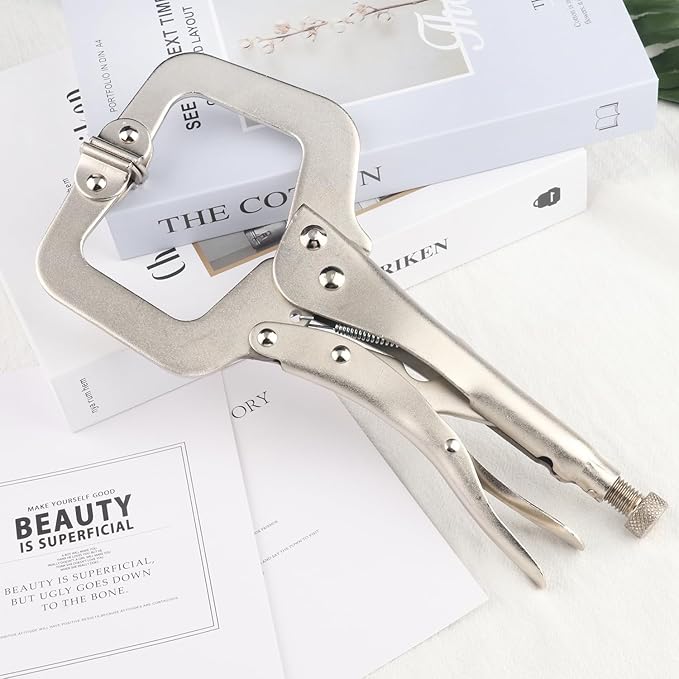 5 Pack 11 Inch C Clamp Locking Pliers,Locking C Clamp, Adjustable Nickel Plated C Pliers For Wood Working, Welding, Electrician Maintenance and more, by GENHAKON