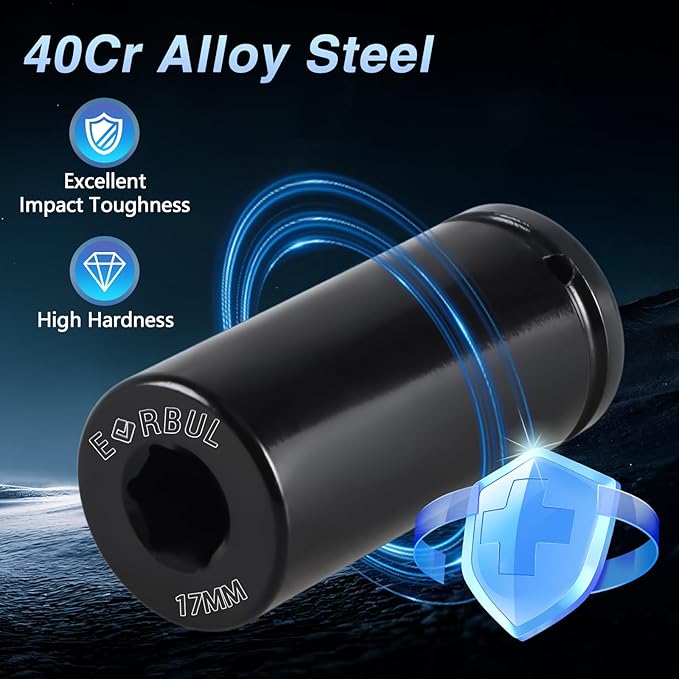 17mm Harmonic Balancer Socket 1/2" Drive Metric 6 Point Impact Socket Heavy-Duty Deep Well 17mm Crank Bolt Wrench Crank Bolt Removal Tool Compatible with Honda Kia Engines