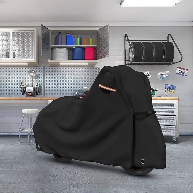 Roasivi Motorcycle Covers Outdoor Waterproof Motorbike Covers All Season Universal Weather Protection for Harley Davidson Touring Models General Fits XL 86" L x 41" W x 49" H Black