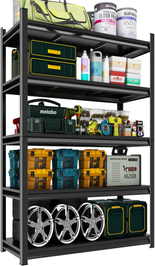 Adjustable 5-Tier Garage Shelving, Heavy Duty Steel Storage Rack, High Load Capacity, Ideal for Garage, Warehouse, or Home Organization (5-Tier 72" H x40 W x 18" D)