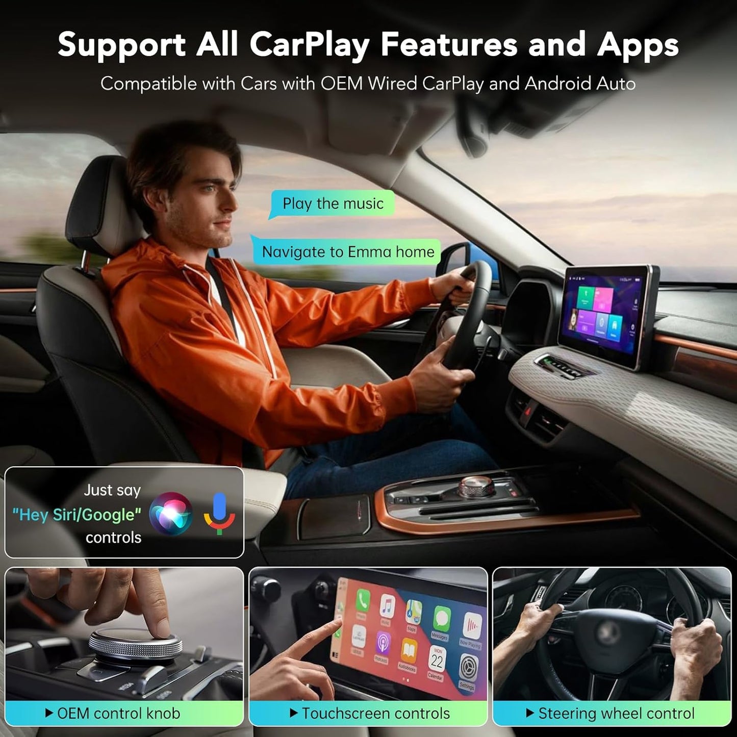Wireless CarPlay Adapter for iPhone, 2025 Carplay Wireless Adapter for Apple & Android Auto (2016+ Models), Compatible with Cars with Factory Wired Carplay, Car Play Dongle with USB/USB-C (Dark Grey)