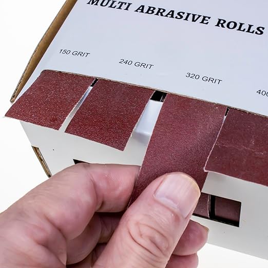 Sandpaper Roll，Emery Cloth Roll,150 240 320 400 Grits，Each Roll 1 Inch Wide and 19.7 Feet Long in Box, Suitable for Household Rust Removal, Woodworking and Metal Polishing