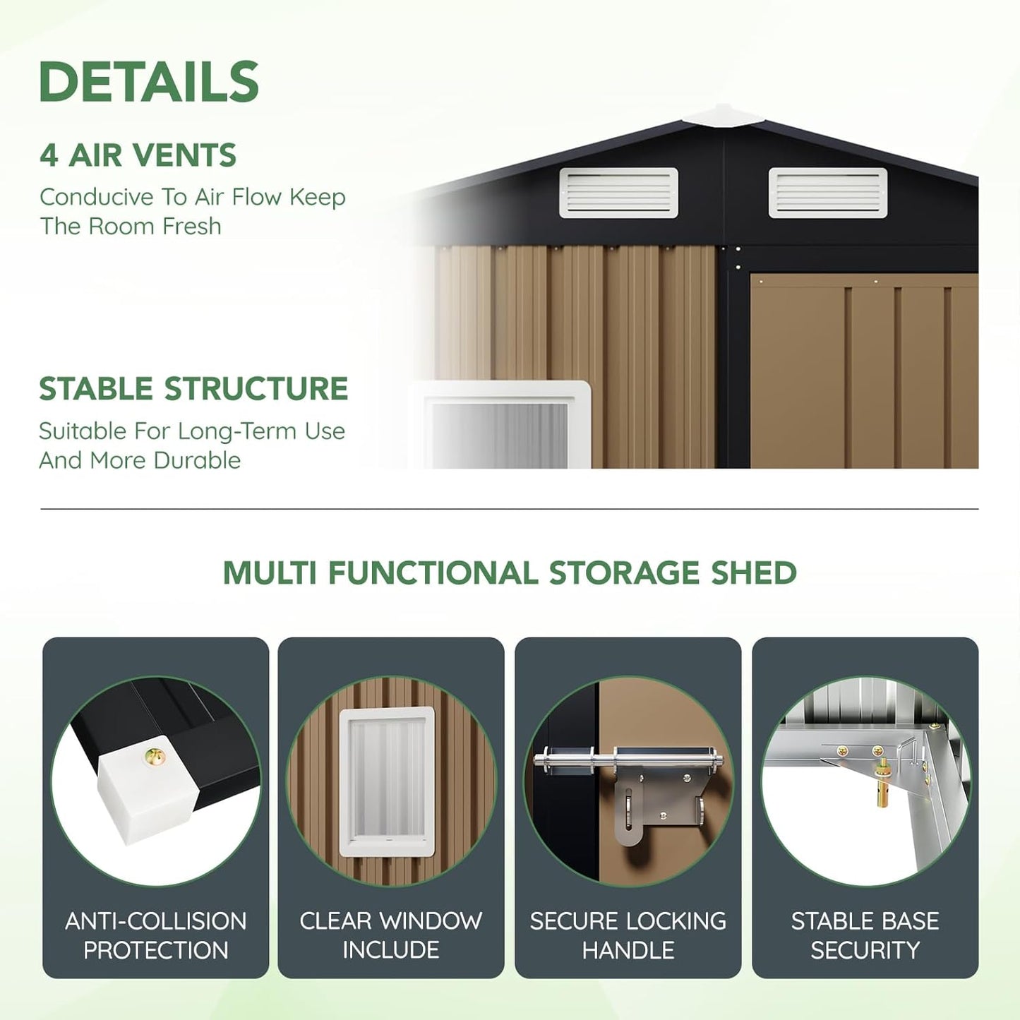 6X4FT Outdoor Steel Storage Shed with Lockable Doors, One Window,Ideal for Garden, Backyard, Patio Storage,Brown