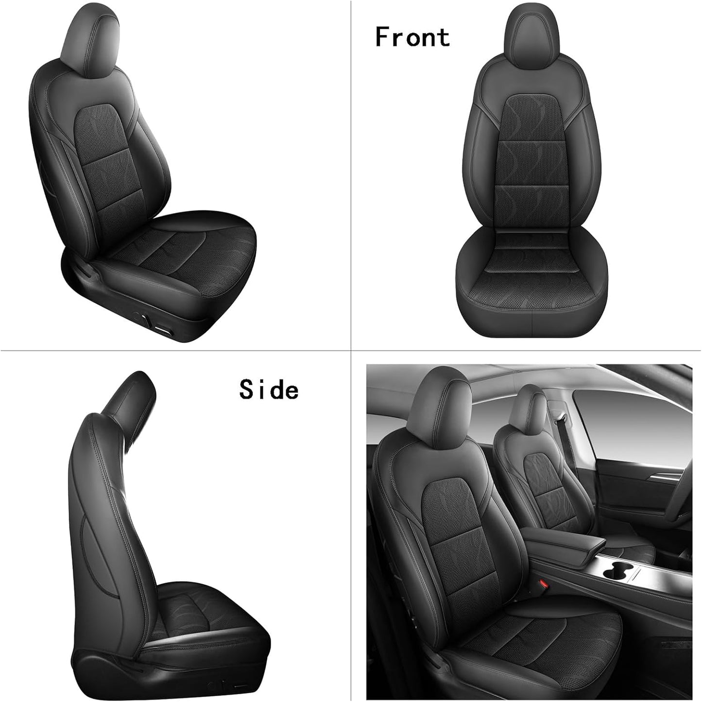 Tesla Model Y Seat Cover Full Set, Faux Leather Tesla Car Seat Cover, Perfect Suitable for Tesla Model Y 2020 2021 2022 2023 2024 2025 (Black)