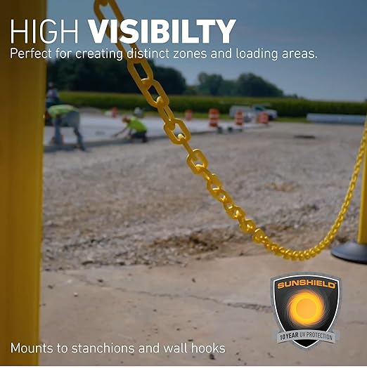 US Weight (Made in USA) 2" x 50' Yellow Plastic Safety Chain ft. SunShield UV Resistant Technology
